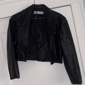 Zara Black Croc-Textured Blazer